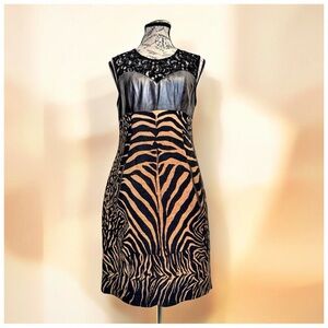 Tracy Reese Zebra Print Dress | Leather Lace Mixed Media | Statement Piece | 8